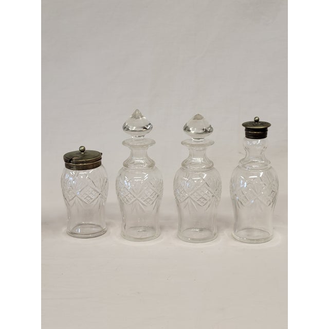 Traditional Antique Silverplate and Glass Four Bottle Cruet Set For Sale - Image 3 of 11