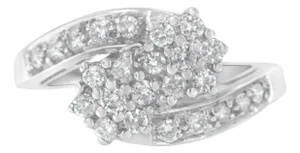 14KT White Gold Diamond Cluster Ring Band (7/8 cttw, H-I Color, I1-I2 Clarity) - Size 7