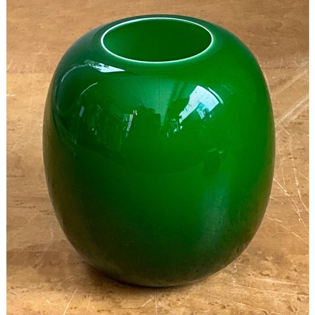 Vintage Signed Emerald Green Glass Vase For Sale - Image 13 of 15