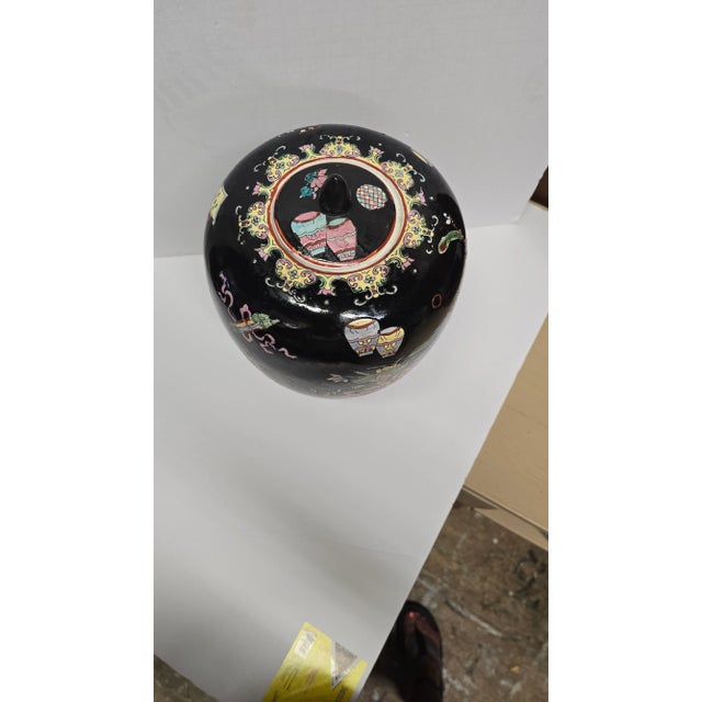 Vintage Famille Noire Ginger Jar With Vibrant Colored Designs For Sale - Image 9 of 11