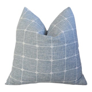 Blue & White Woven Designer Coastal Feather/Down Pillow For Sale