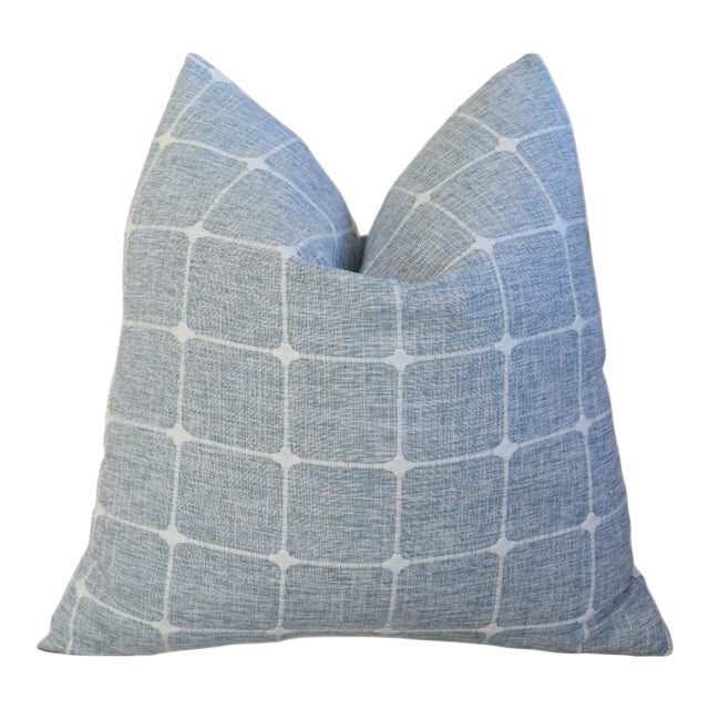 Blue & White Woven Designer Coastal Feather/Down Pillow For Sale