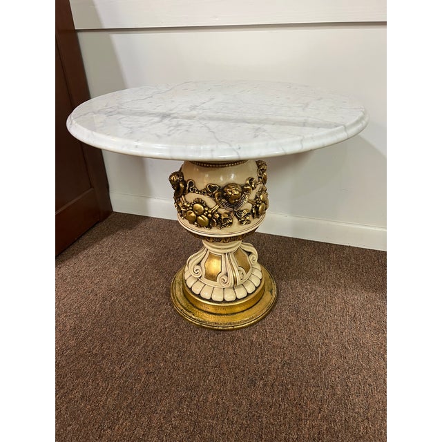 Stone Set of 2 1966 Fuggiti Studios Cherub Hollywood Regency Marble Stands For Sale - Image 7 of 12