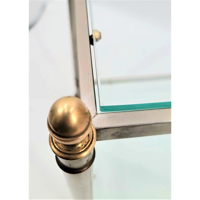 Hollywood Regency Mid 20th Century Maison Jansen Style Steel and Brass 2-Tier Glass Side Table For Sale - Image 3 of 8