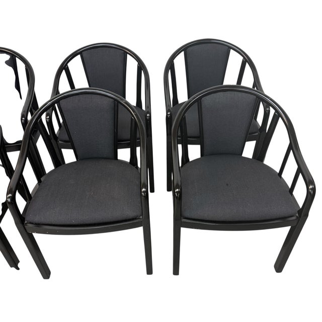 Late 20th Century Vintage Italian Modern Black Lacquered Dining Chairs - Set of 8 For Sale - Image 5 of 9