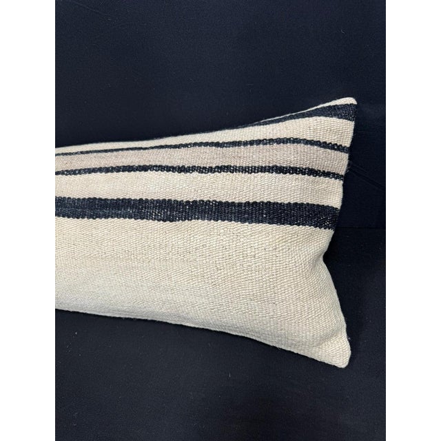 Turkish Hemp Pillow Cushion Natural Beige Black Cushion Cover 14"x40" For Sale - Image 4 of 4