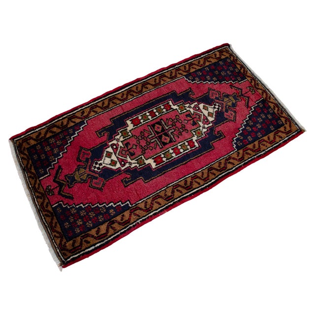 Vintage Hand Knotted Turkish Small Rug Decorative Mat for Bathroom and Kitchen Mat- 22'' X 41'' For Sale - Image 4 of 13