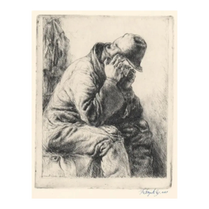 1930s Etching of a Distressed Man