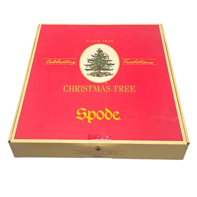 Green Spode Christmas Tree Garland 14.125-Inch Chip & Dip Server With Box For Sale - Image 8 of 9