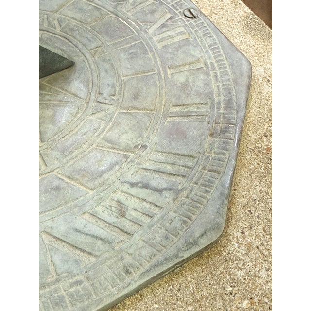 Large English Sundial of Composition Stone With Bronze Dial for the Garden For Sale - Image 12 of 13