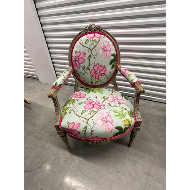 Gray Pair of Manuel Canovas Antique Louis XVI Large Arm Chairs Fauteuils For Sale - Image 8 of 12