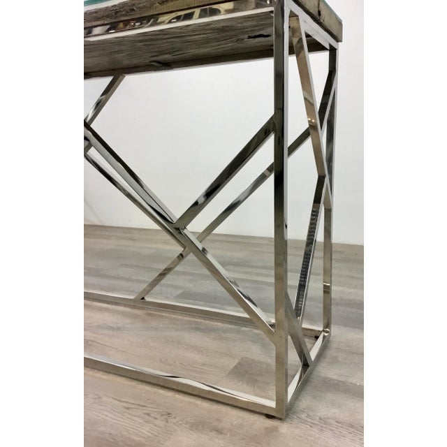 Modern Industrial Modern Reclaimed Teak Wood and Stainless Steel Console Table For Sale - Image 3 of 7