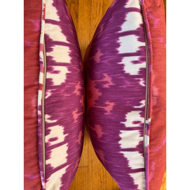2020s Schumacher "Samarkand Ikat" Pillows in Ruby For Sale - Image 5 of 5