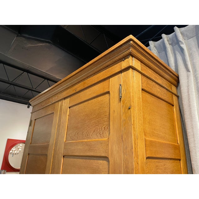 Tall Vintage French Oak Cabinet, Manner of Jacques Adnet For Sale - Image 9 of 17