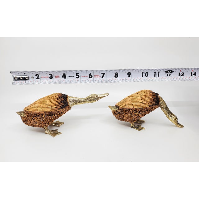 Sculpture Pair Rare 1970s Hand Made Italian Brass Ducks With African Bamboo Trading Beads by Tarzia Firenze Italy For Sale - Image 13 of 14