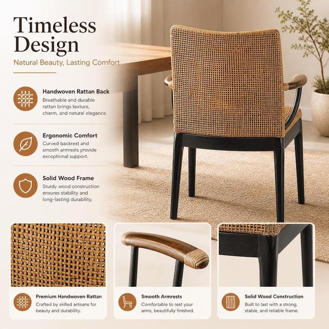 Not Yet Made - Made To Order Rattan Arm Chair, Solid Mahogany Frame, Woven Backrest, Cotton Cushion, Tropical Accent Chair For Sale - Image 5 of 12