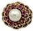 18k Yellow Gold Domed Basket-Weave Pearl and Ruby Cocktail Ring For Sale