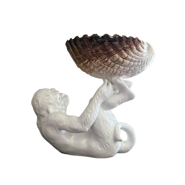 Vintage Italian Ceramic Monkey Centerpiece Bowl With Clam Shell Compote For Sale - Image 9 of 12
