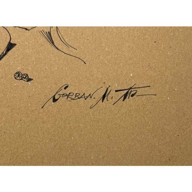 Original ink drawing on board. Hand signed on front by Michael Gorban. Paper size: 8.5 x 11.75 inches. Frame size: 14 x 17...