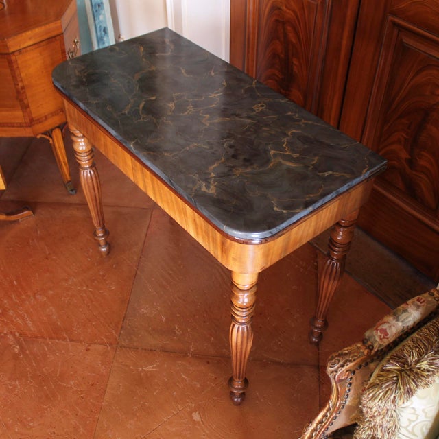 French French Faux Marble Top Mahogany Console Table / Game Table For Sale - Image 3 of 12
