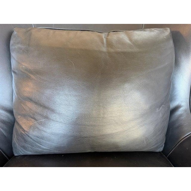 Pair of Thomasville Black Leather Wingback Lounge Chairs For Sale - Image 10 of 17