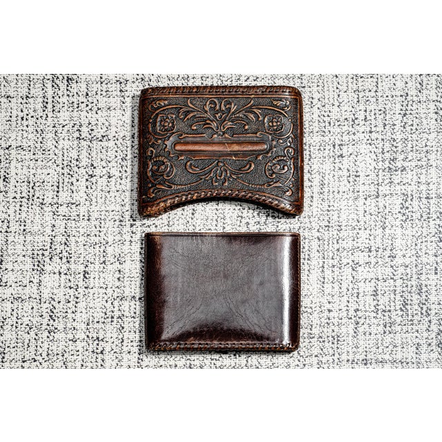 Unique Soldier Braided Trim Hand Tooled Antique Leather Cigarette Case Tobacciana For Sale - Image 10 of 13