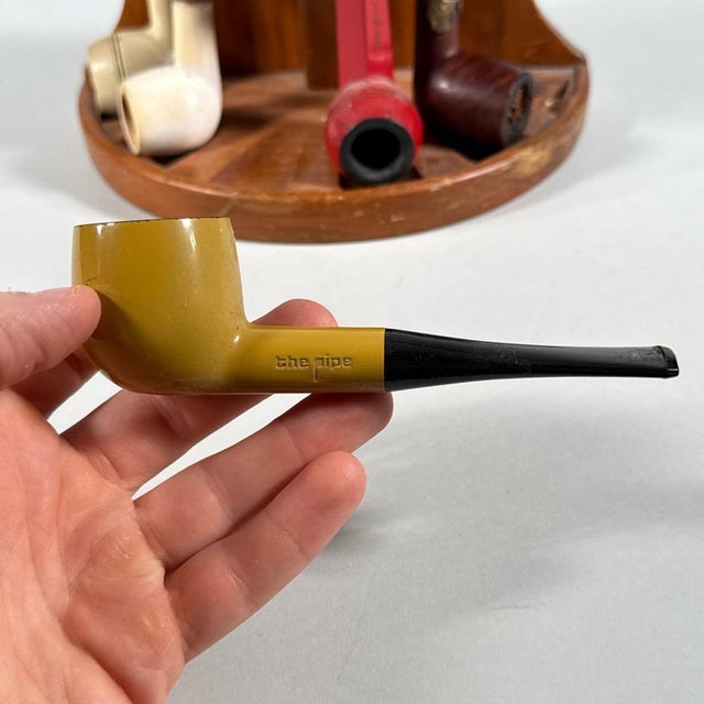 Mid 20th Century Vintage Wooden Pipe Stand, Tool and Smoking Pipes—Set of Seven For Sale - Image 5 of 9