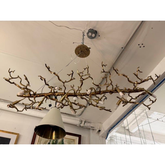 Gold Branch Form Gilt Metal + Glass Droplets Chandelier For Sale - Image 8 of 12