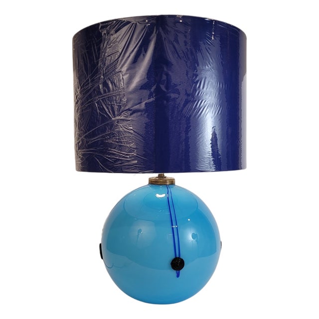 Art Deco Table Lamp in Blue Glass Sphere from Charles Schneider Workshop, France, 1940s For Sale