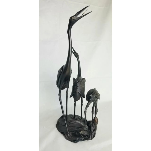 Japanese Late 19th Century Three Crane Bronze Okimono For Sale - Image 3 of 7