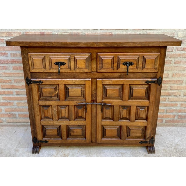 20th century Catalan Spanish carved walnut chest of drawers, highboy or console Country Provincial Chiffoniere was...