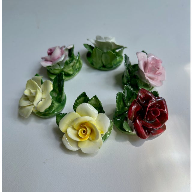 English 1940s Set of 6 Staffordshire Radnor Bone China Rose Place Card Holders For Sale - Image 3 of 18