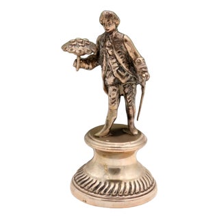 Silver Toothpick Holder with Gentleman and Cane For Sale