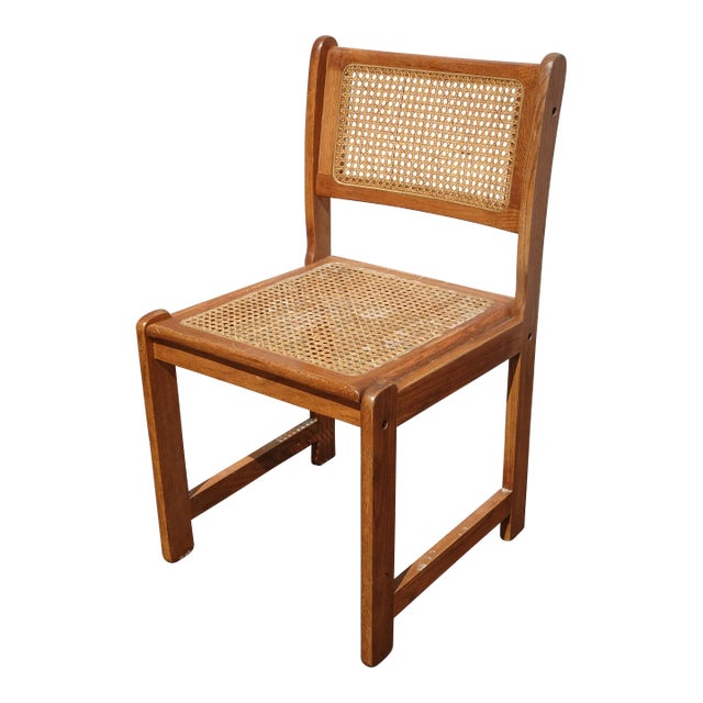 Vintage French Country Brown Oak Side Chair With Cane For Sale