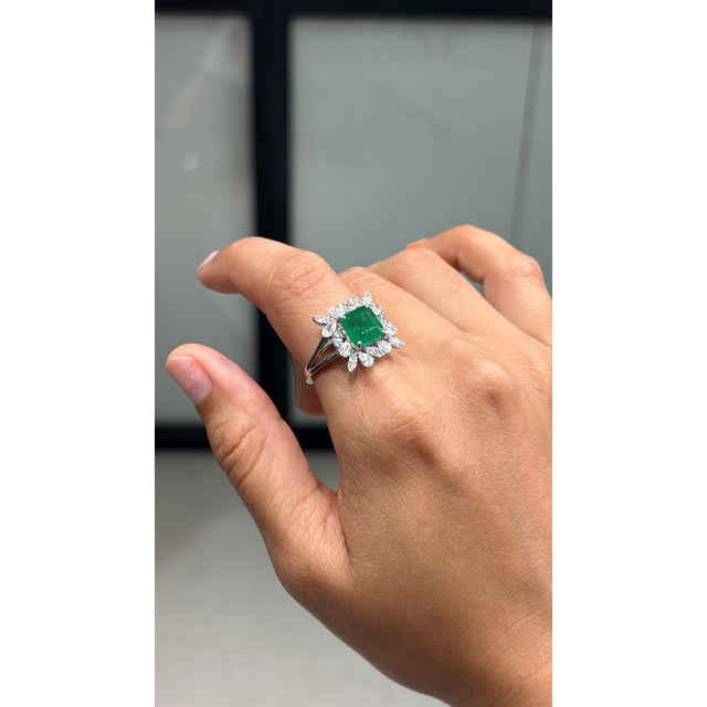 Asian Antique 18k Gold 2.85ct Square Emerald & 1.19ct Diamond Cocktail Ring Size 9- Heirloom Jewelry For Sale - Image 3 of 17