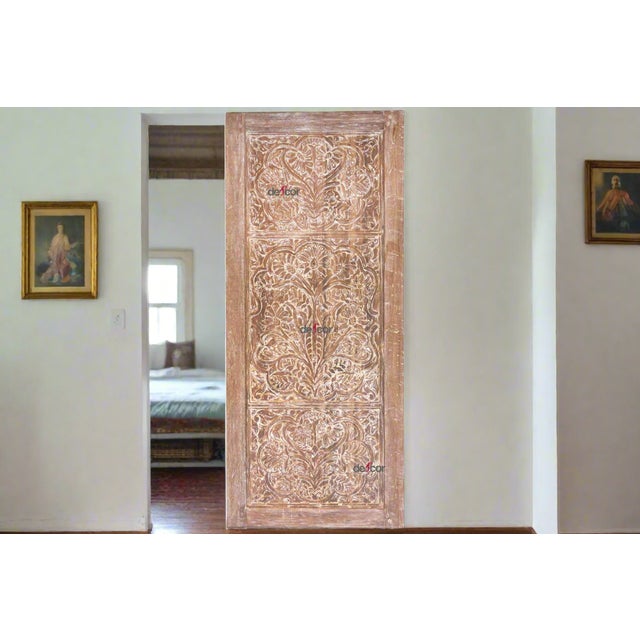 Exquisite fine carved entrance door reconstructed from reclaimed teak. This entry door is a piece of art carved from solid...