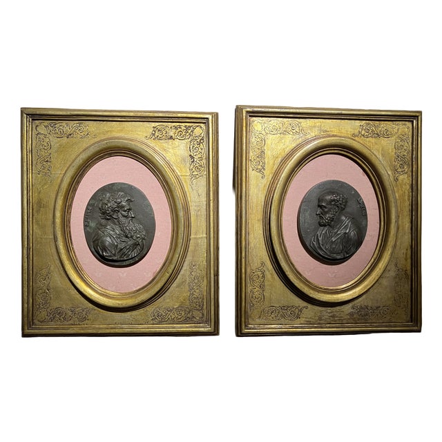 Portrait Medallions of Saints Peter & Paul, Gesso in Gilded Oval Frames, Set of 2 For Sale
