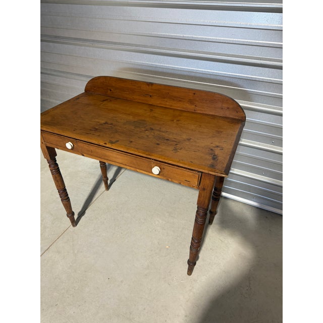 Tan Antique Pine Wash Stand / Desk With Drawer and Lip From England For Sale - Image 8 of 18