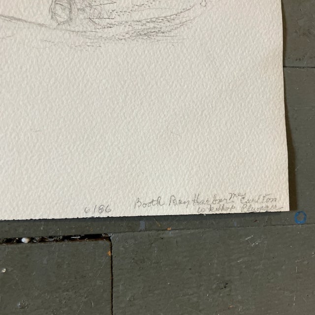 1980s Original Vintage Modernist Rocky Maine Coast Watercolor Painting For Sale - Image 4 of 4