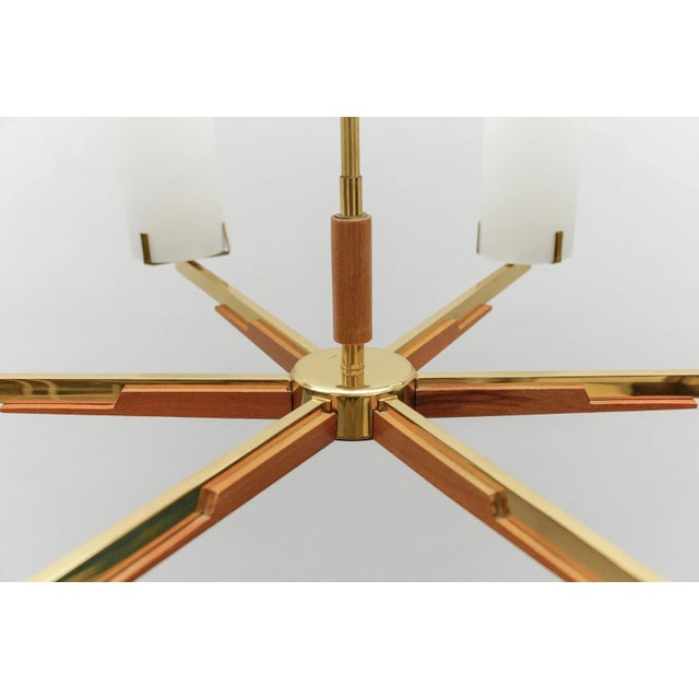 Teak, Brass and Opaline Glass Pendant Lamp from Kaiser Leuchten, 1960s For Sale - Image 9 of 17