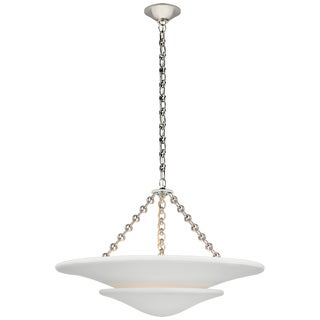 AERIN for Visual Comfort Signature Mollino Medium Tiered Chandelier in Polished Nickel with Plaster White Shade For Sale