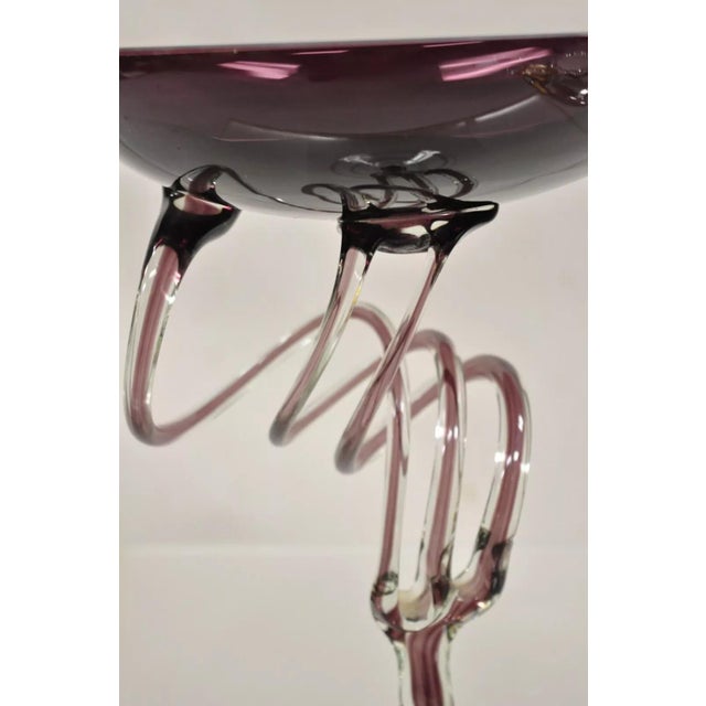 Glass Vintage Hand Blown Italian Murano Style Purple Glass Swirl Compote Candy Dish For Sale - Image 7 of 10
