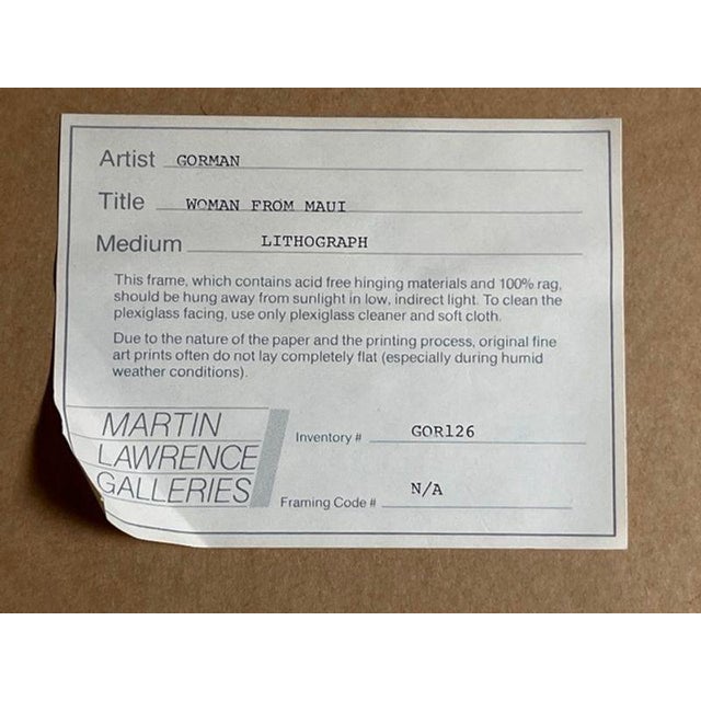 1980s R.C. Gorman "Woman From Maui (State Ii)" Signed Original Serigraph 50/150 CoA Framed For Sale In Washington DC - Image 6 of 8