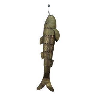 Large Vintage Brass Articulated Koi Fish on Hook Hanging Sculpture 23" For Sale