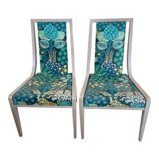 Pair of Stanley Furniture Dining Chairs With Beacon Hill Upholstery For Sale