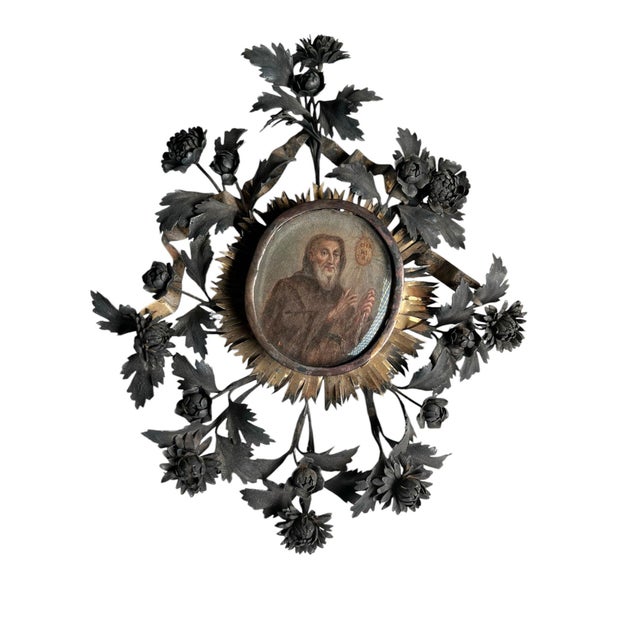 European Painting of a Saint in Silver Frame For Sale In Dallas - Image 6 of 7