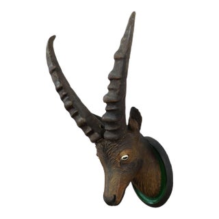 Large Naturalistic Black Forest Carved Ibex Head, Ca. 1900s For Sale