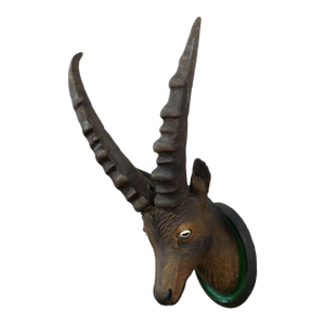 Large Naturalistic Black Forest Carved Ibex Head, Ca. 1900s