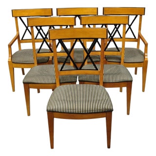 Biedermeier Empire Style Maple Wood Double X Back Dining Room Chairs - Set of 6 For Sale