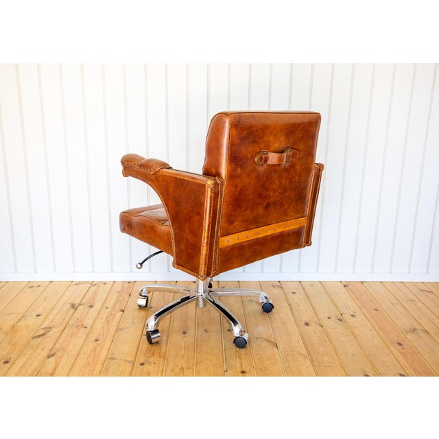 Vintage Executive Desk Chair Office in Tan Leather with Tilt Swivel Height Adjustable by Timothy Oulton for Halo For Sale - Image 12 of 18